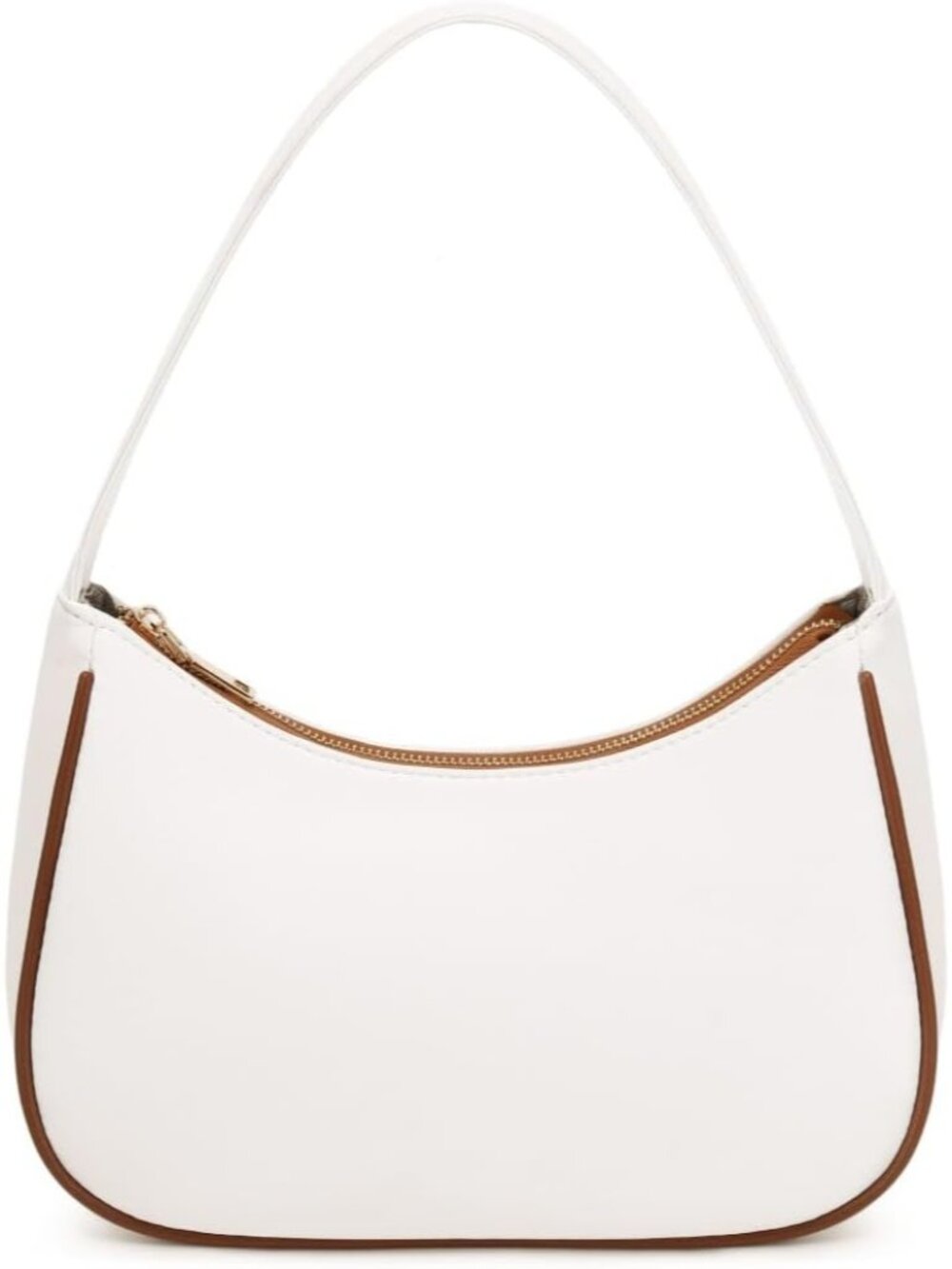 Women White&brown Shoulder Tote Bag Cute Hobo Mini Clutch Zipper Bag